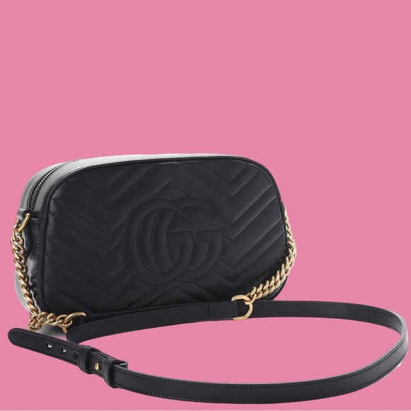 Gucci Calfskin Matelasse Animal Studs Small GG Marmont Chain Shoulder Bag Black